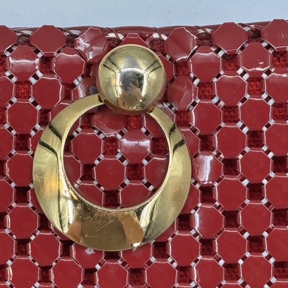 Vintage Whiting and Davis Metal Mesh Handbag Purse Red Gold Chain Strap Hardware - Picture 3 of 10